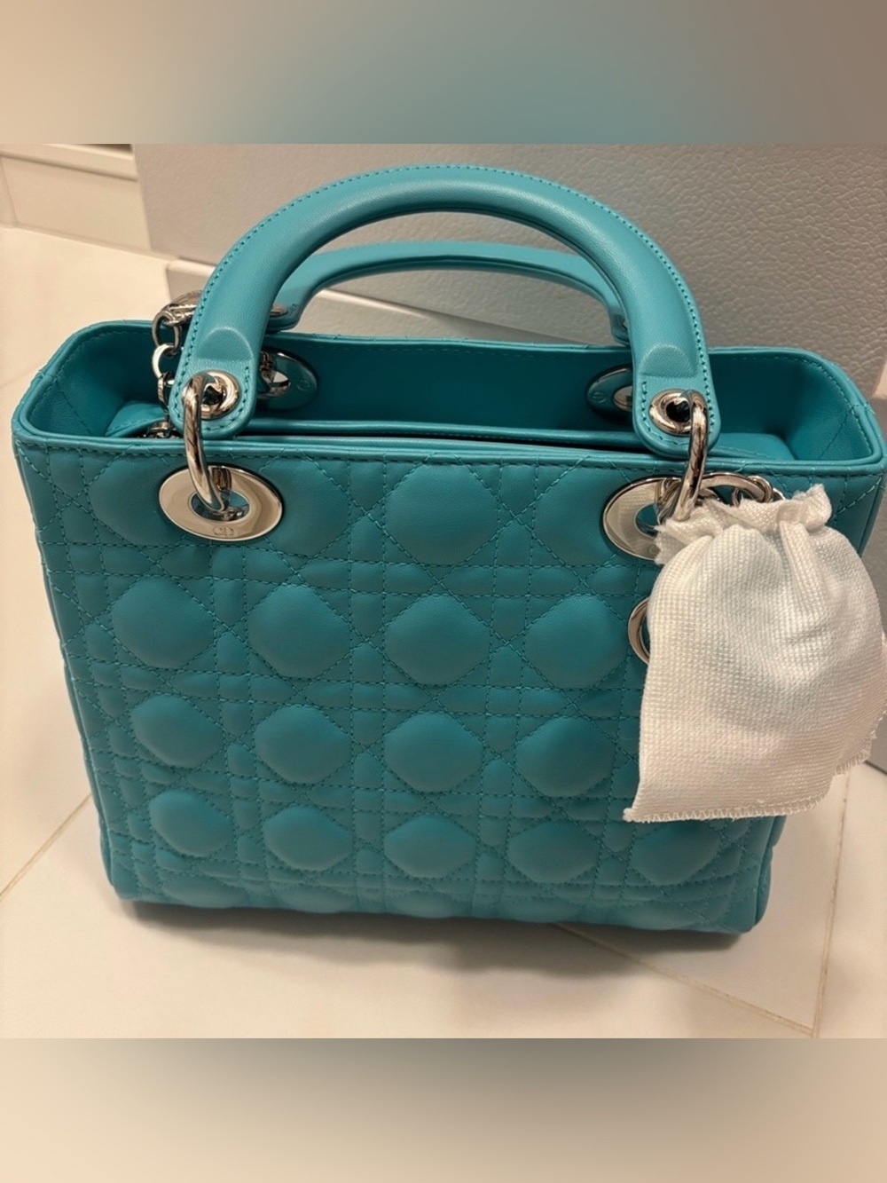 🤍Gorgeous Christian Dior Medium Lady Dior Bag Shoulder Crossbody Bag Turquoise